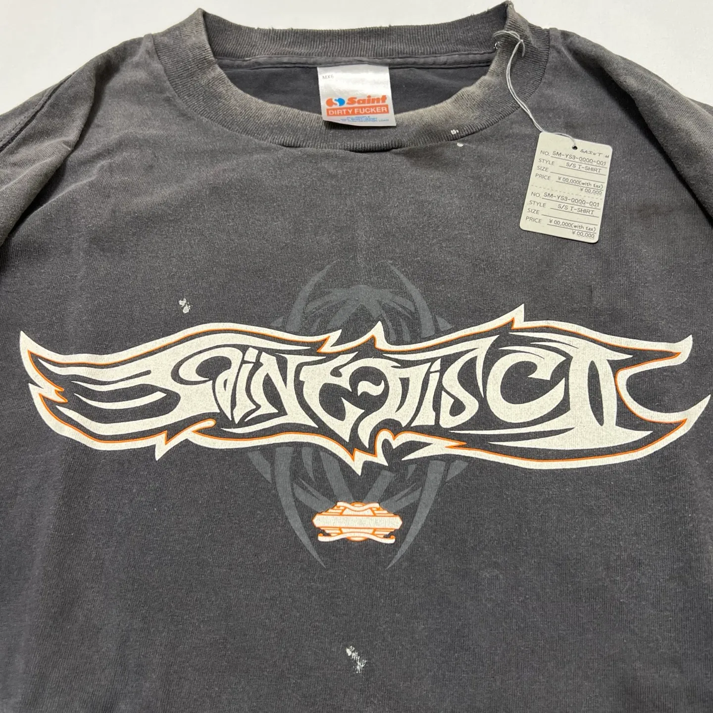 SAINT Mxxxxxx × TEFLON DISCO ML_LS TEE/INSANITY/BLK Spider Web INSANITY Distressed Long Sleeves Washed Black S-XL Ready-to-wear Assute dyeing Maliu water spray fading treatment Customized TEFLON DISCO co-branded accessories Hand-splashed ink Wormhole fraying treatment Authentic level printing process